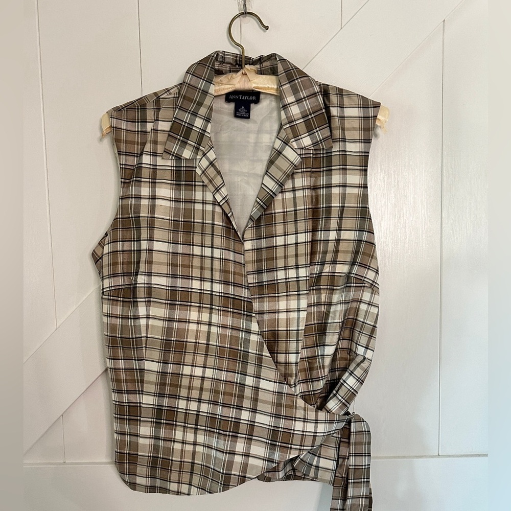 plaid wrap top v neck